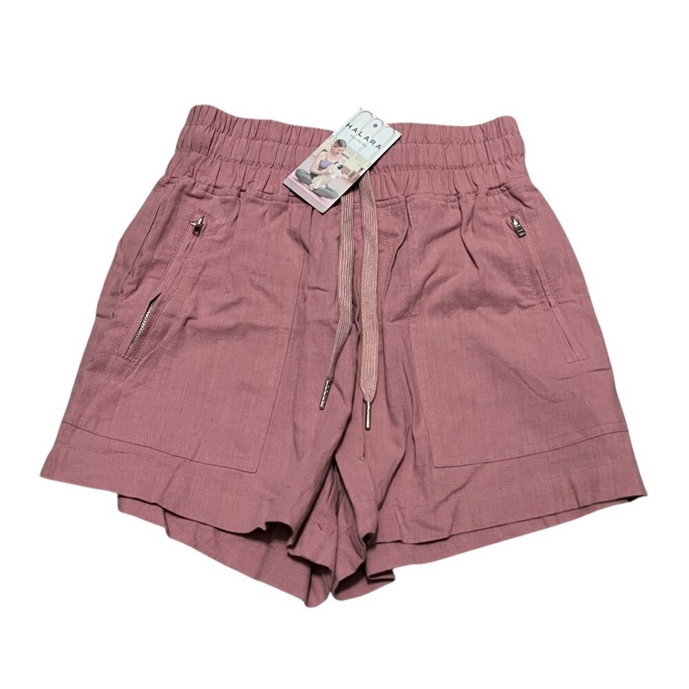 Halara Cotton Front Zipper Pocket Beaded Drawstring Shorts Sz XS Womens Pink